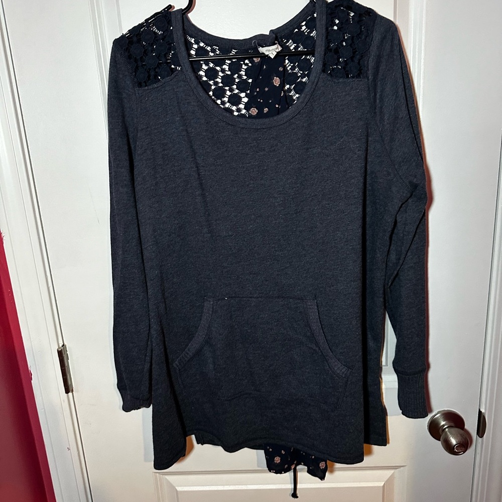 Navy blue floral lace long sleeve sweater
